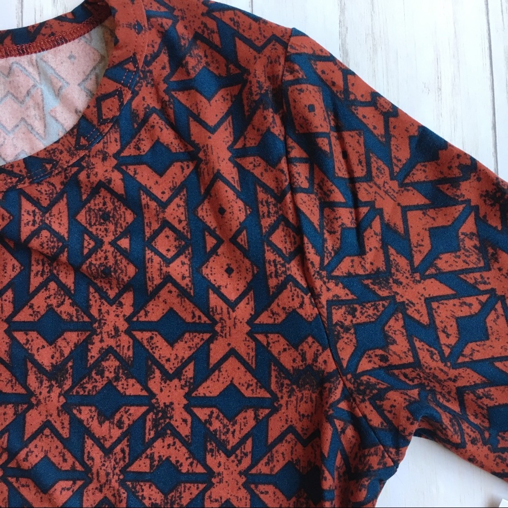LuLaRoe Julia Dress | Navy Red Orange Arrow Print